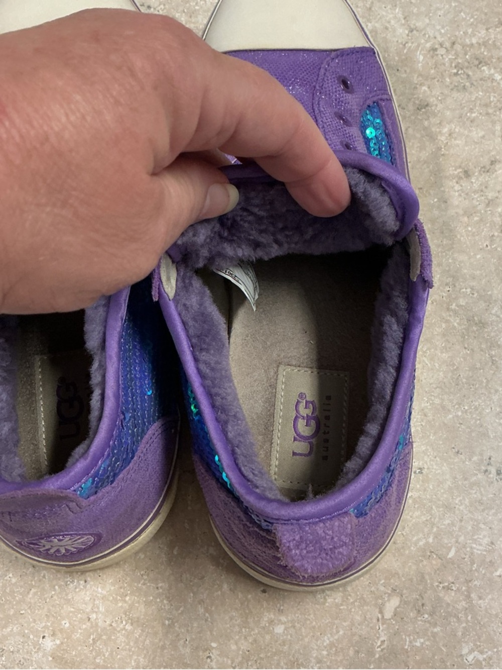 Ugg Laela Sequin Purple/ teal Mermaid Slip on Shoes size 8 Sherpa Lined - Picture 8 of 11